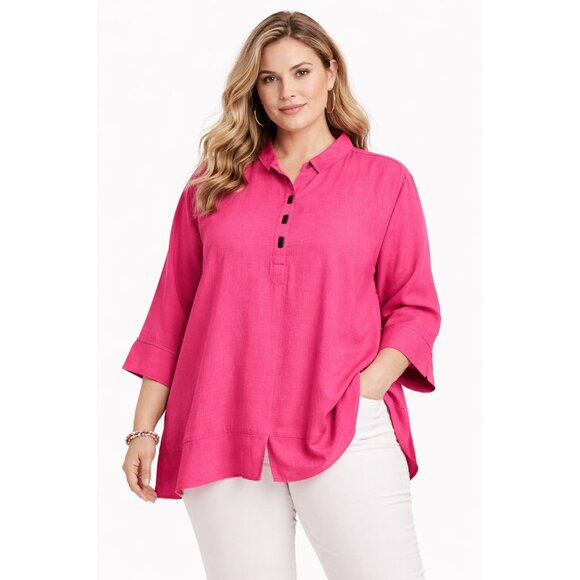Ali Miles Tops - Ali Miles Pink Tunic Blouse Womens 2X Rayon Relaxed Fit Long Sleeve